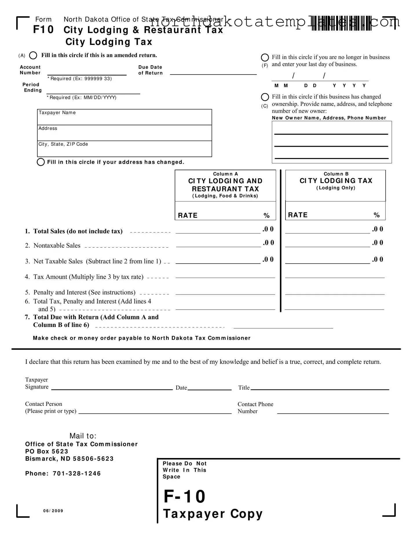 Free F10 North Dakota PDF Template