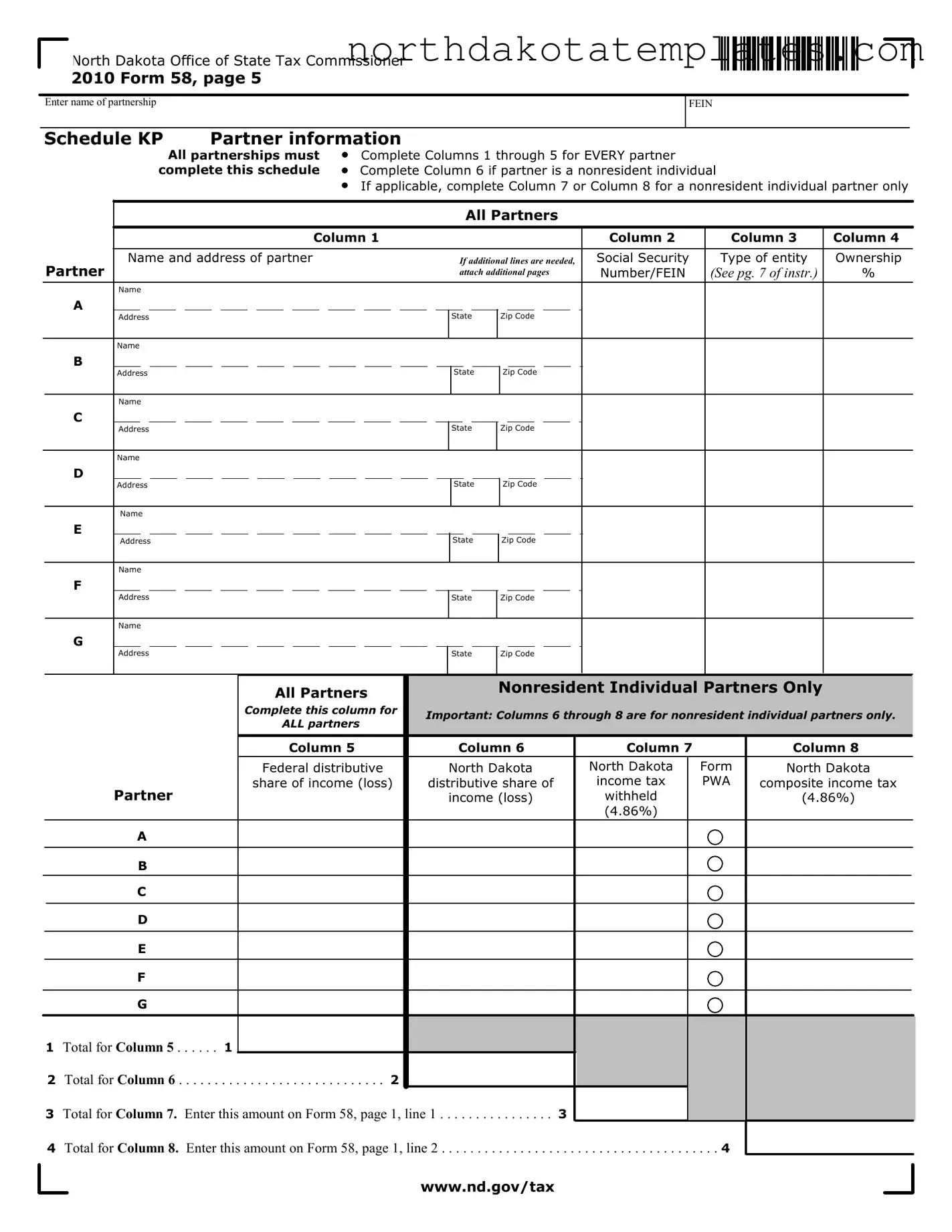 Free North Dakota 58 PDF Template