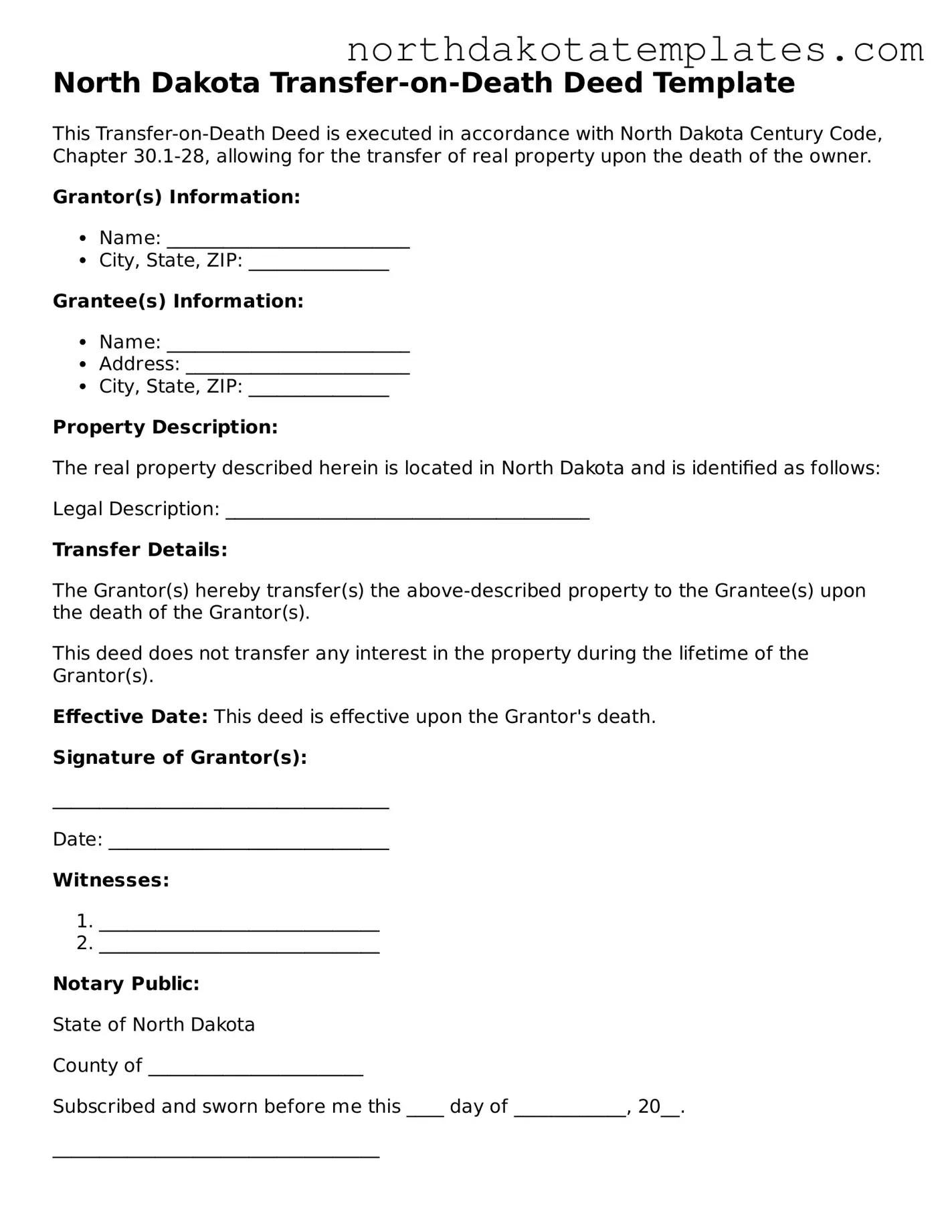 Blank North Dakota Transfer-on-Death Deed Template