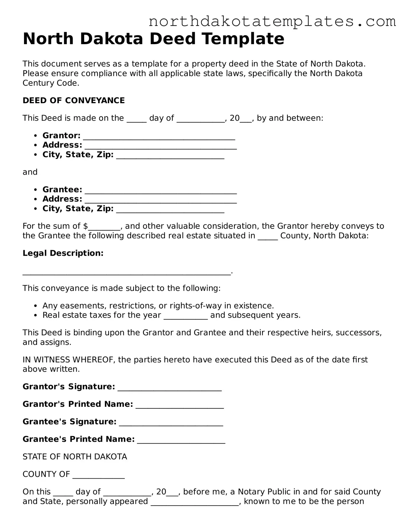 Blank North Dakota Deed Template
