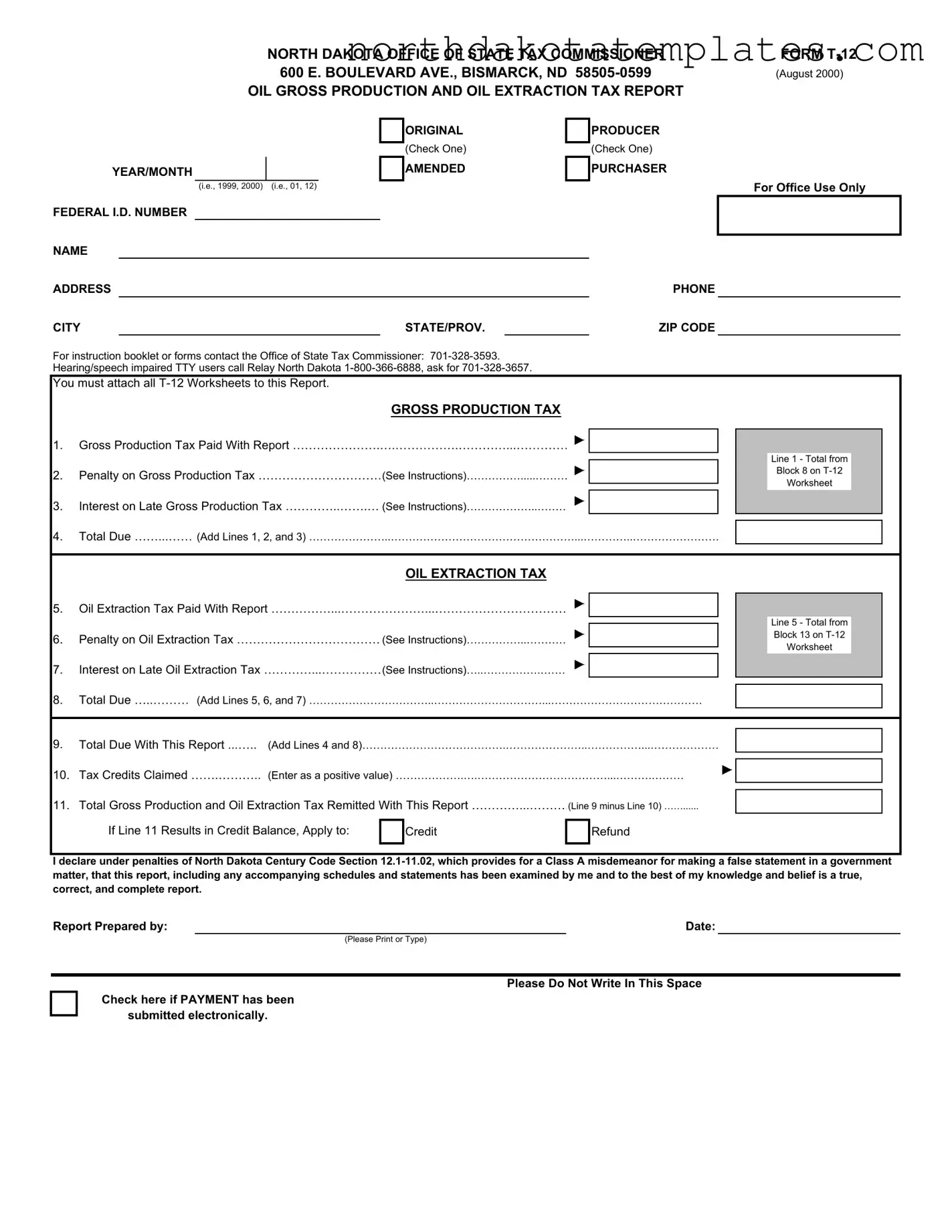 Free North Dakota T 12 PDF Template