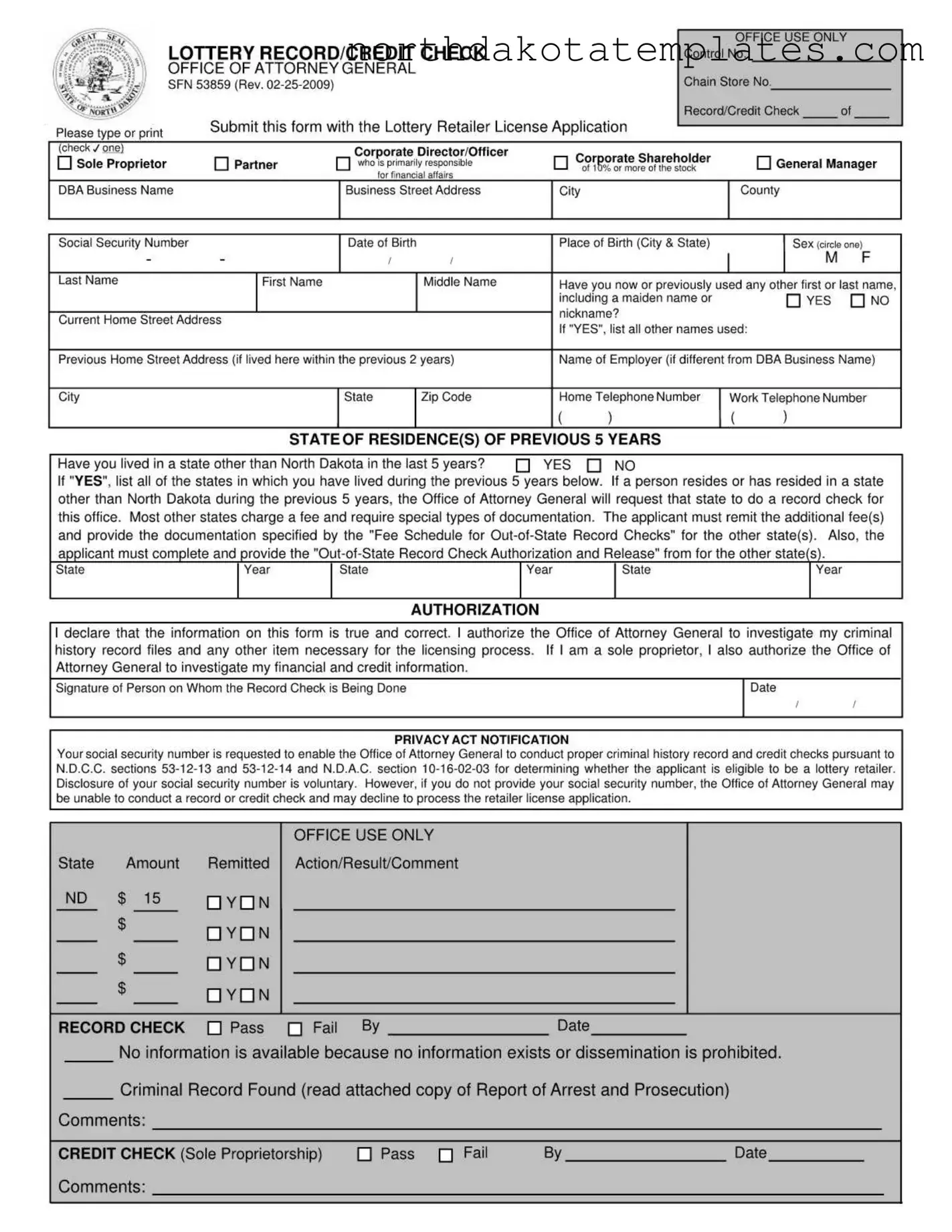 Free Sfn 53859 North Dakota PDF Template