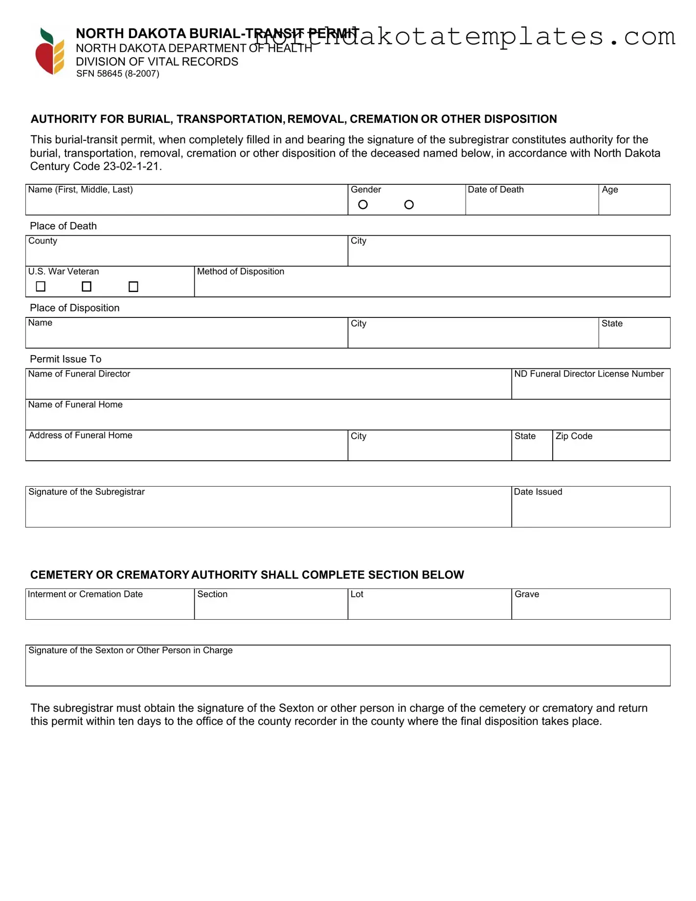 Free Sfn 58645 PDF Template