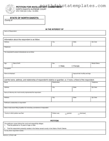 Free Nd Petition For Involuntary Commitment PDF Template