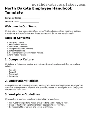 Blank North Dakota Employee Handbook Template