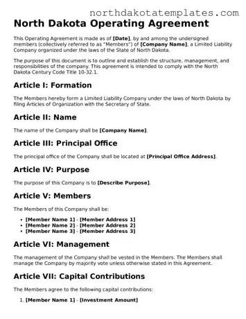 Blank North Dakota Operating Agreement Template