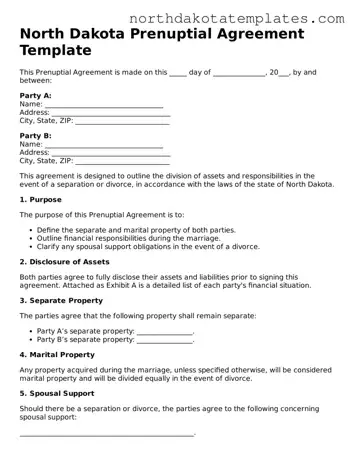 Blank North Dakota Prenuptial Agreement Template